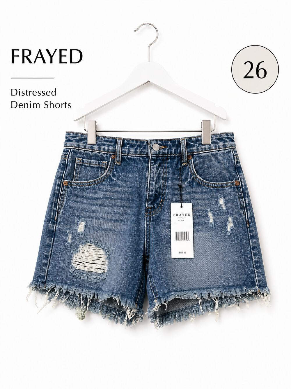 Frayed Denim Shorts Womens Size 26 Distressed Mid Rise Medium Wash NWT Jorts